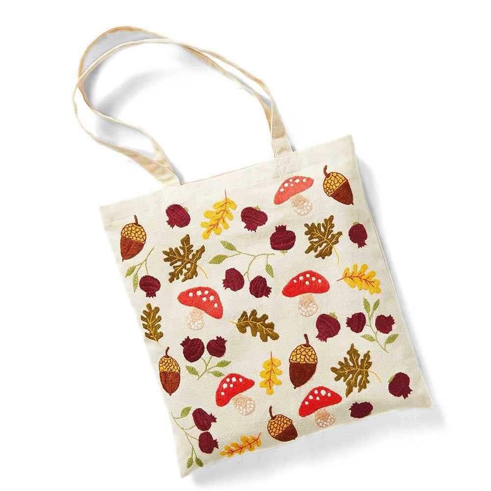 Fall Folliage Embroidered Tote Bag