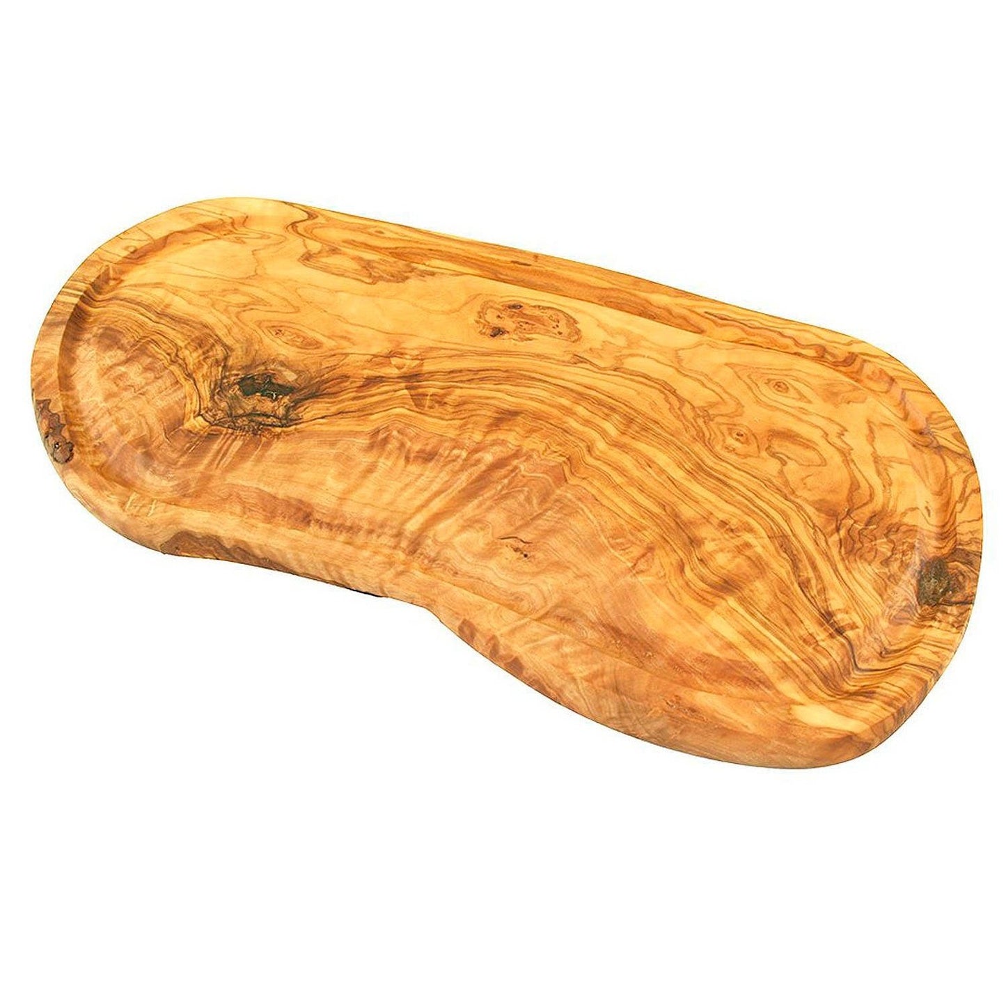 Olive Wood Live Edge Steak Board (L36 — 39 cm) with juice groove