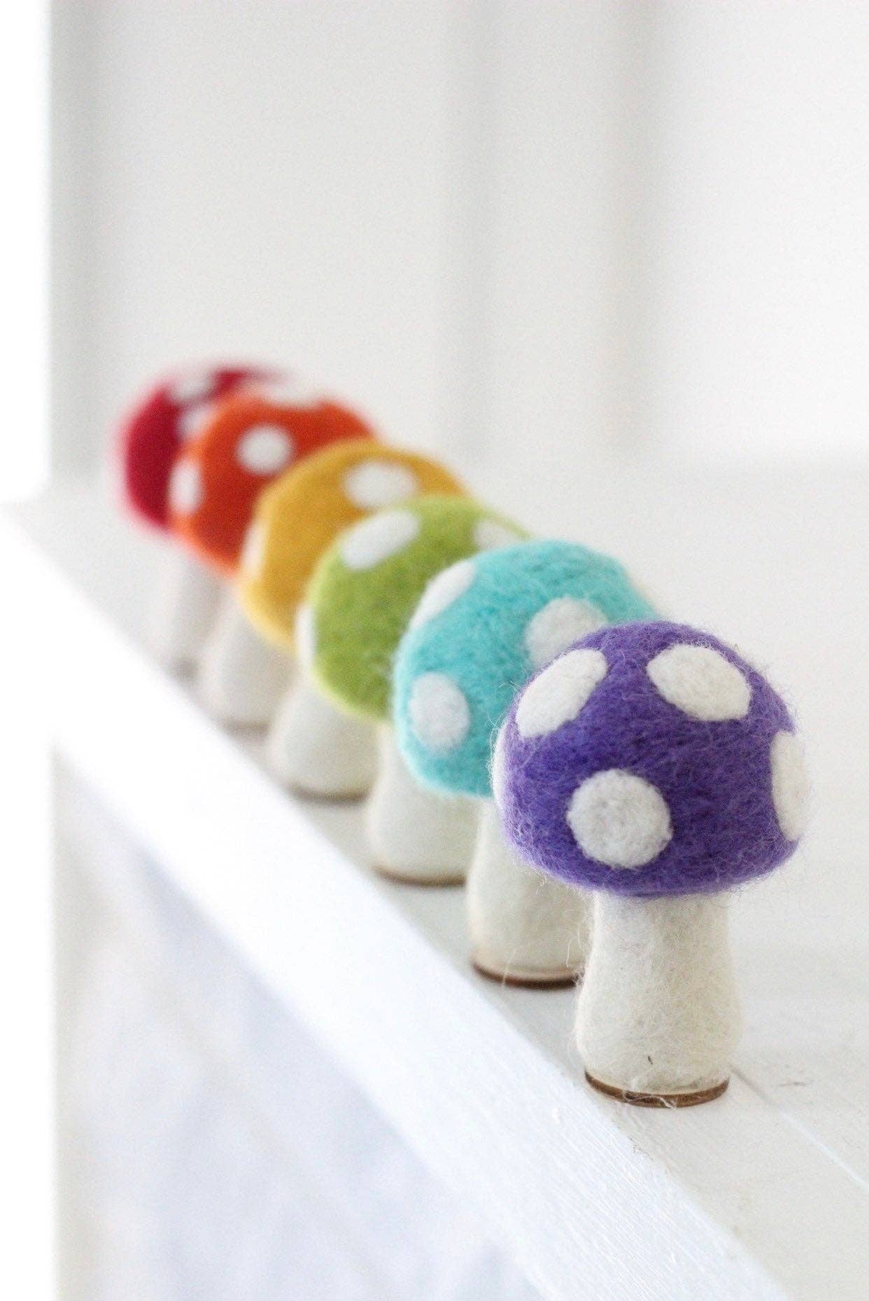 Rainbow Felted Wool Mushrooms