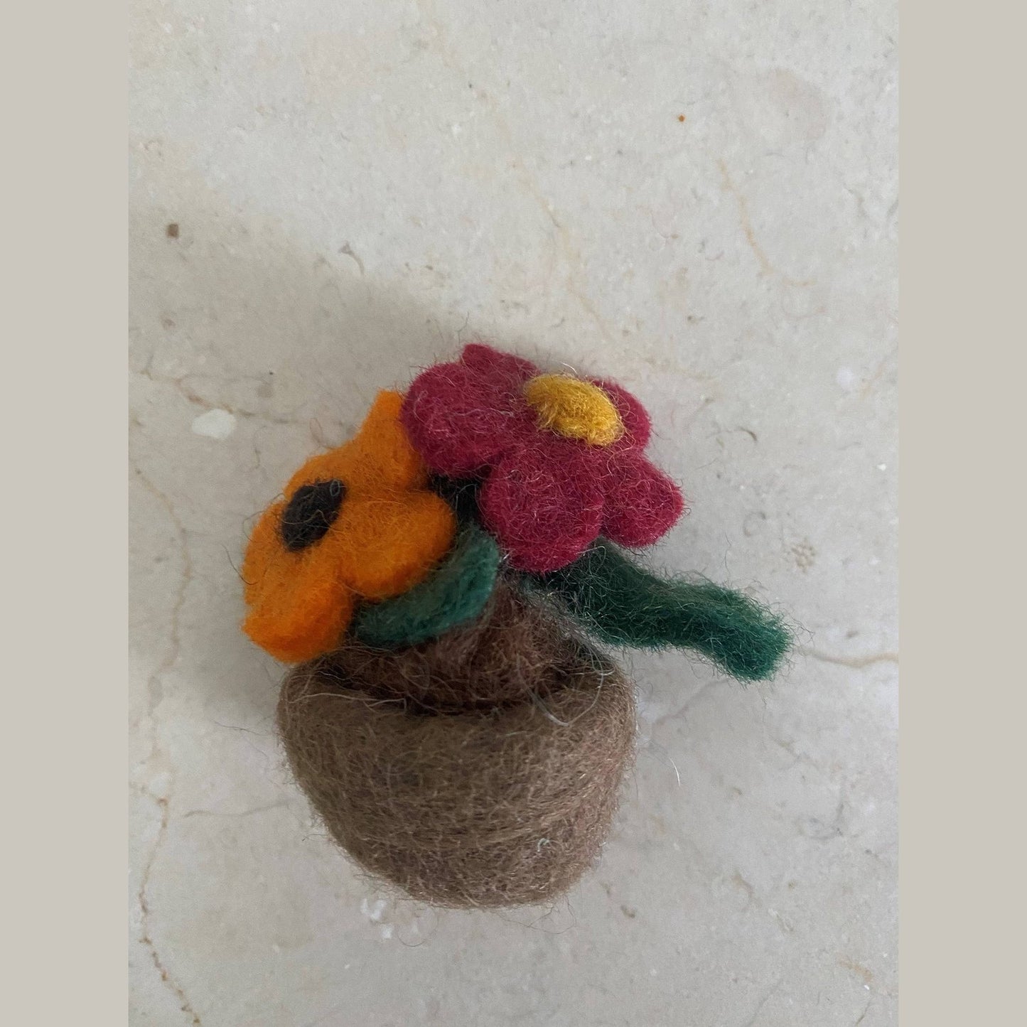 Felted Wool "Red & Orange Daisies in Pot" Ornament