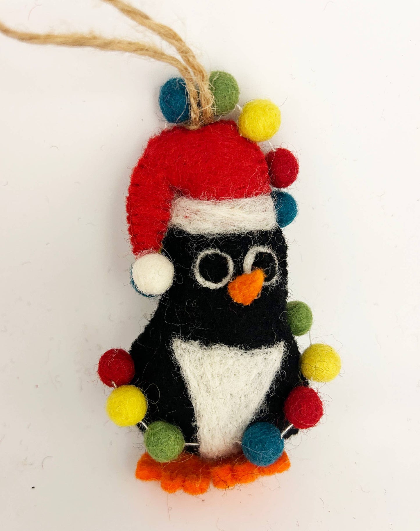 Handmade Felt "Penguin In Lights Frosty" ornament