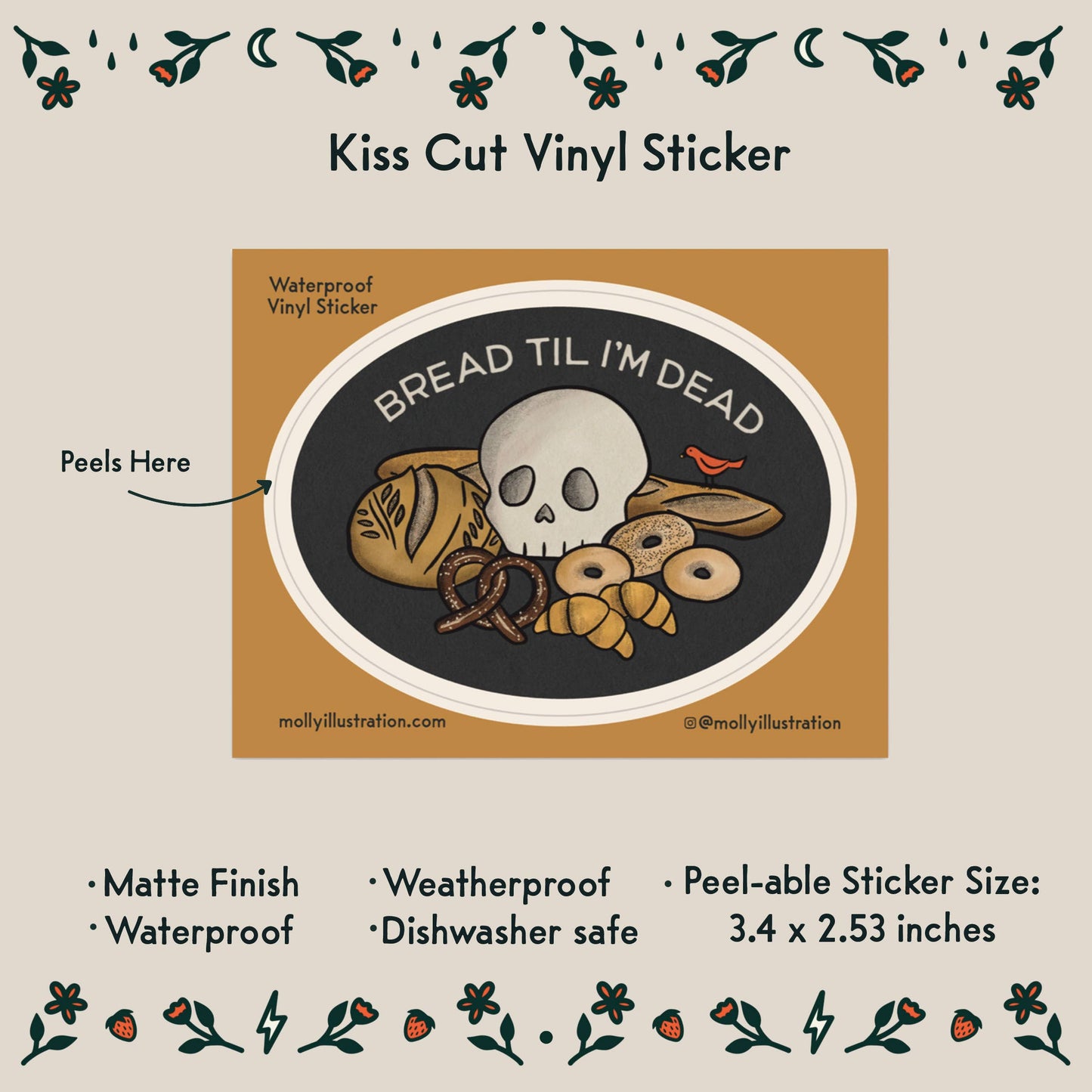 Bread Til I’m Dead Waterproof Vinyl Sticker