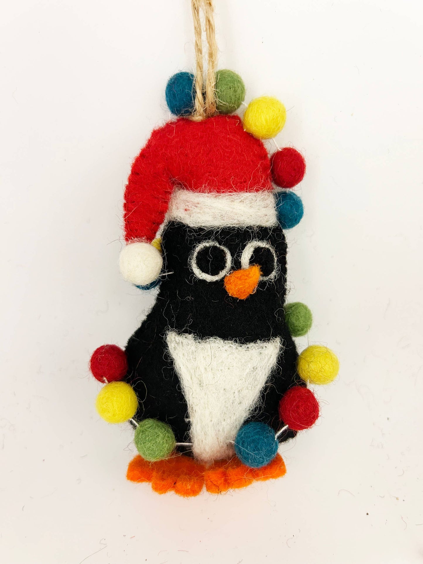 Handmade Felt "Penguin In Lights Frosty" ornament