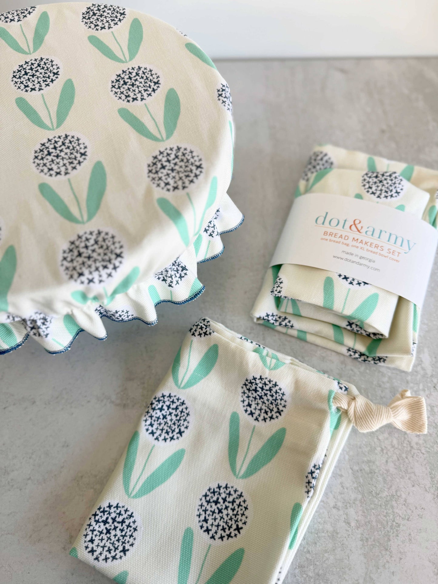Dandelion Bread Makers Set- bread bag and bowl cover