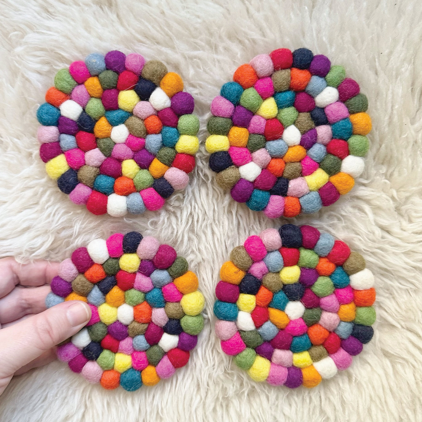 Multicolored Felt Ball Coasters | Set of 4