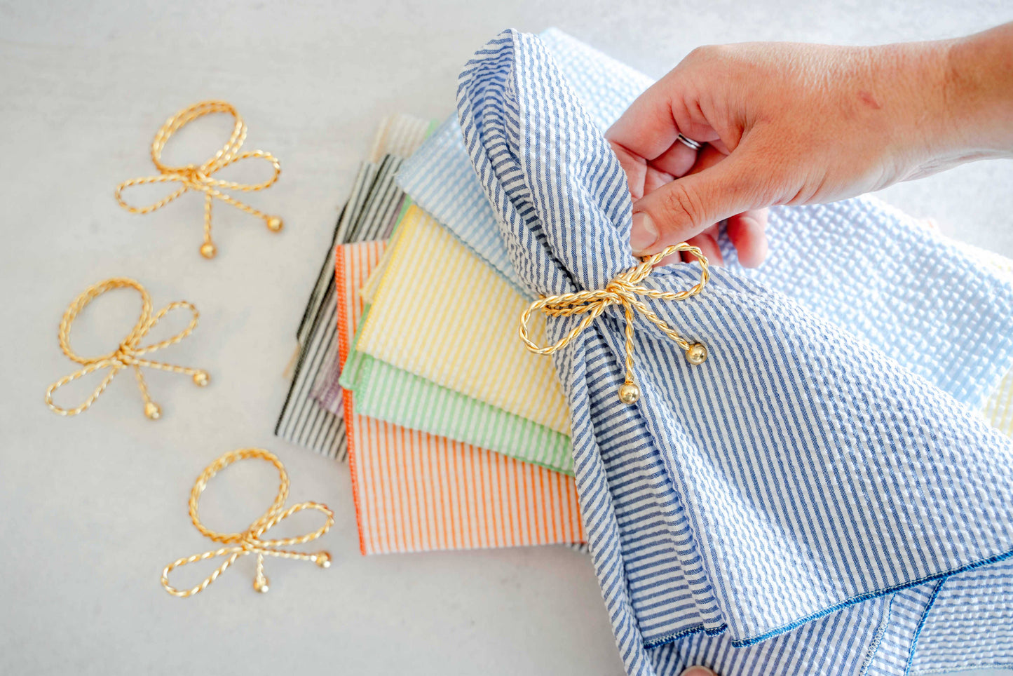 Tie A Bow Napkin Rings, set of four- Gold and Silver