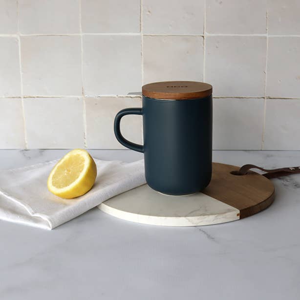 Juliet blue stoneware tea pot with acacia lid