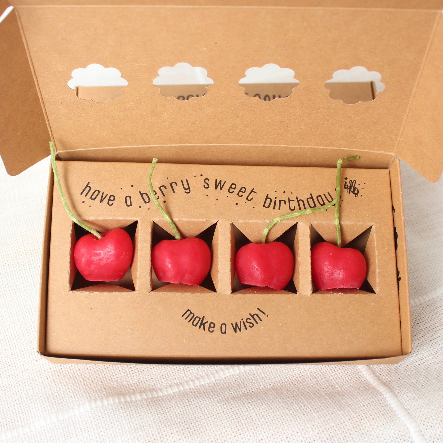 Cherry Beeswax Birthday Candles - 4 count