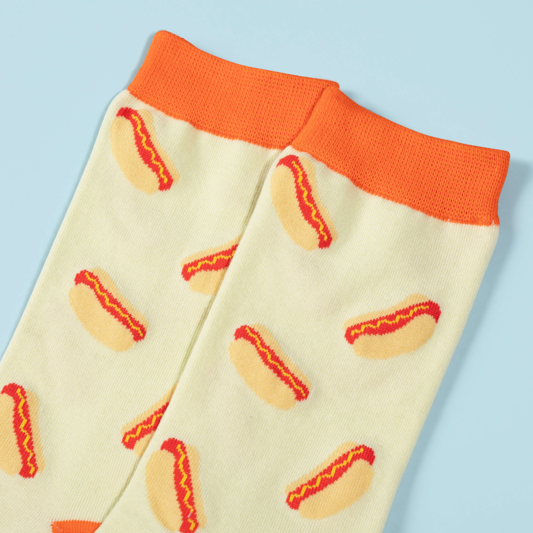 Red Colorblock Hot Dog Crew Socks