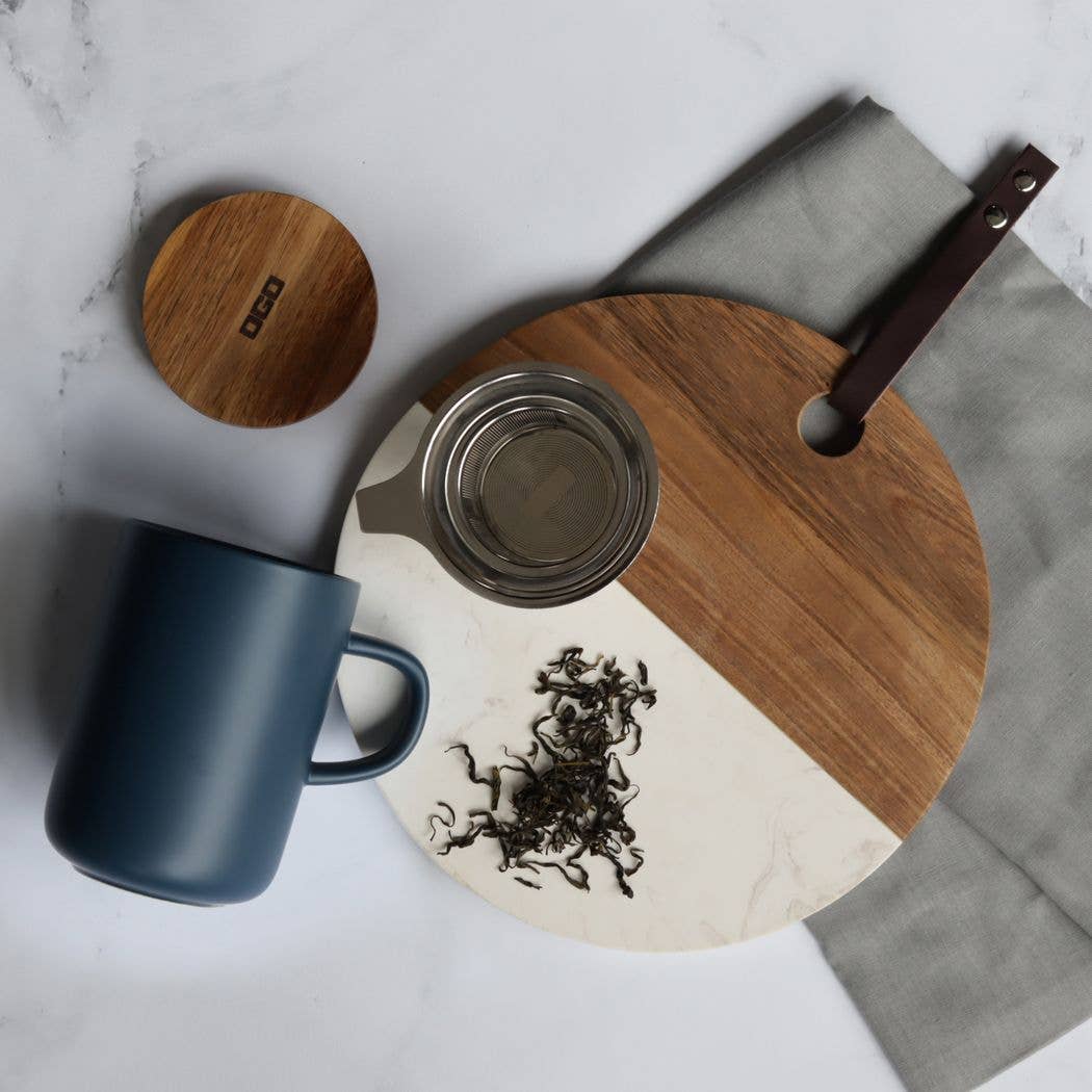 Juliet blue stoneware tea pot with acacia lid