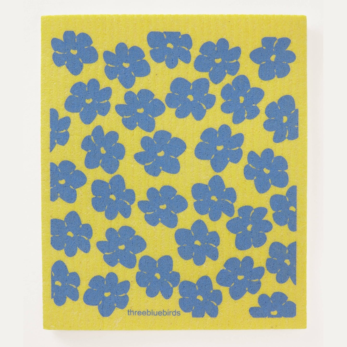 Periwinkle Poppies on Yellow Swedish Dishcloth