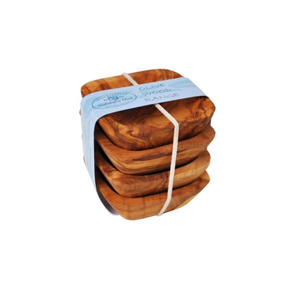 Olive Wood Square Dipping Bowl Gift Set - 4 pieces
