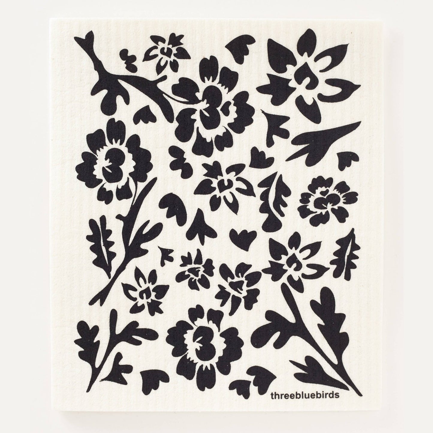 Black Flora on White Swedish Dishcloth