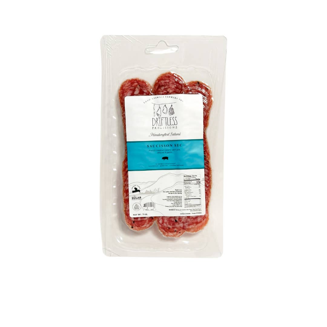 Pre-Sliced Saucisson Sec Salami - Nitrate Free, 3.oz