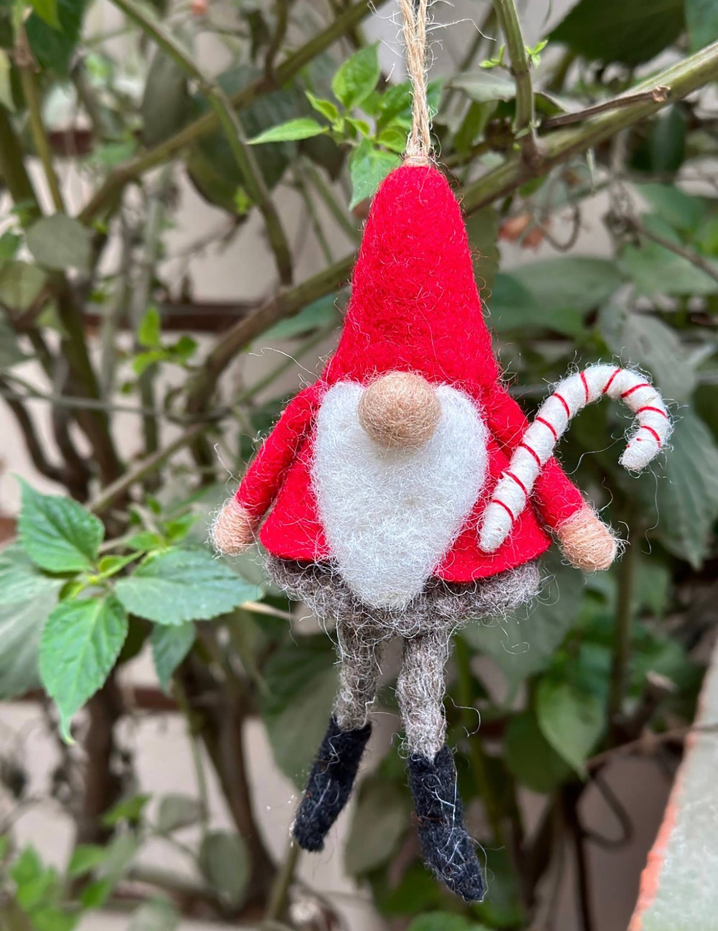 Felted Wool "Gnome Gnorbitt" with Candy Cane ornament