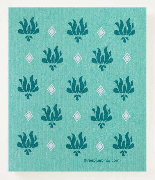 Teal Green Vibrant Lotus Swedish Dishcloth