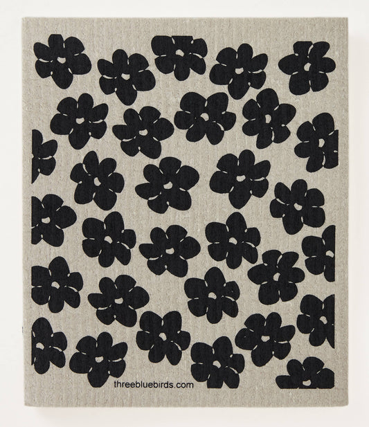 Black Poppies on Sand Swedish Dishcloth