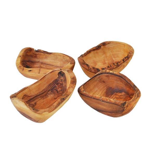 Olive Wood Rustic Dipping Bowl Gift Set - 4 Pieces