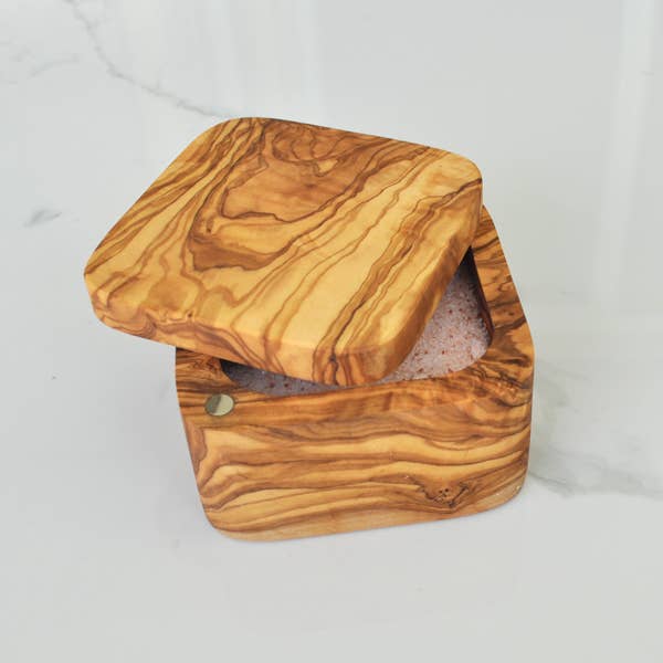 Olive Wood Square Salt Cellar With Magnetic Lid