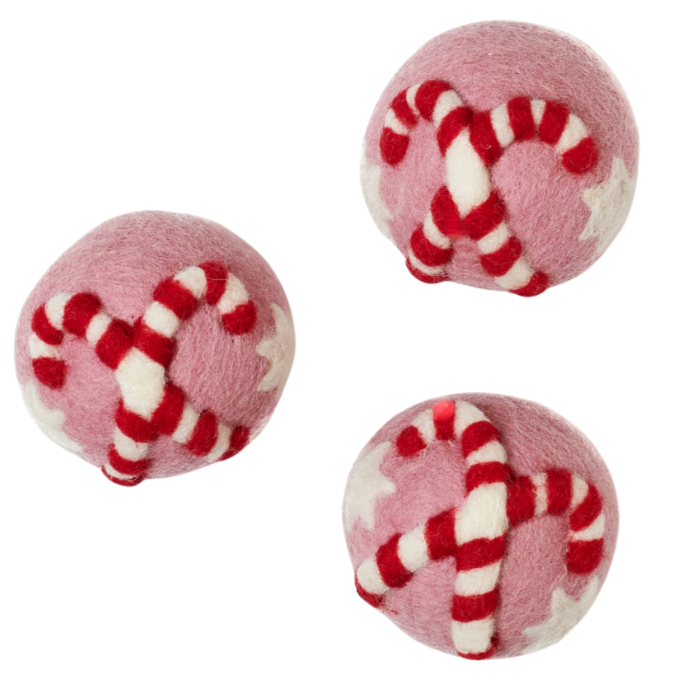Wool Dryer Balls - Set of 3 Candy Cane