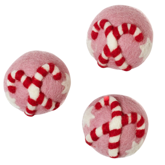 Wool Dryer Balls - Set of 3 Candy Cane