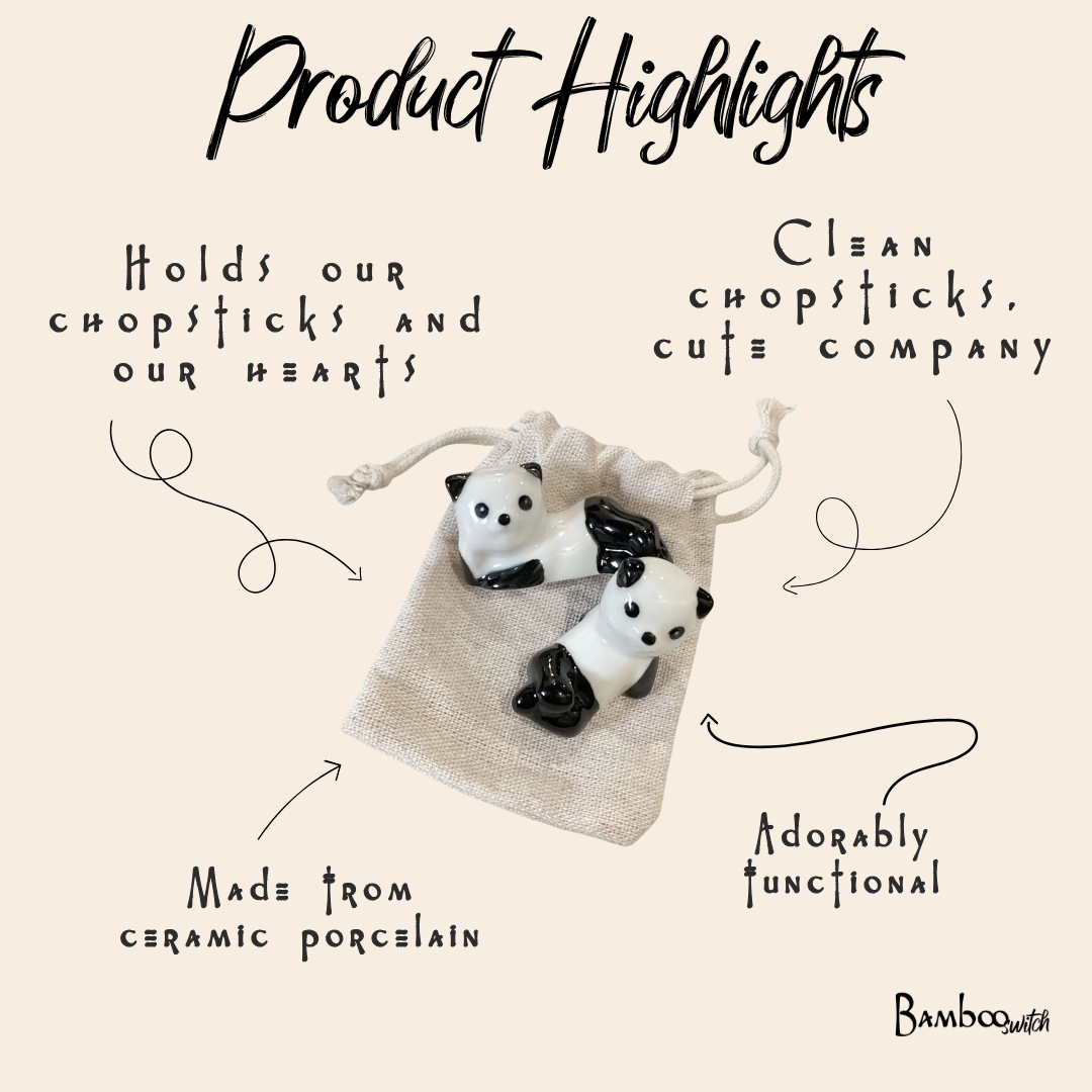 Ceramic Porcelain Panda Chopstick Rest - Set of 2