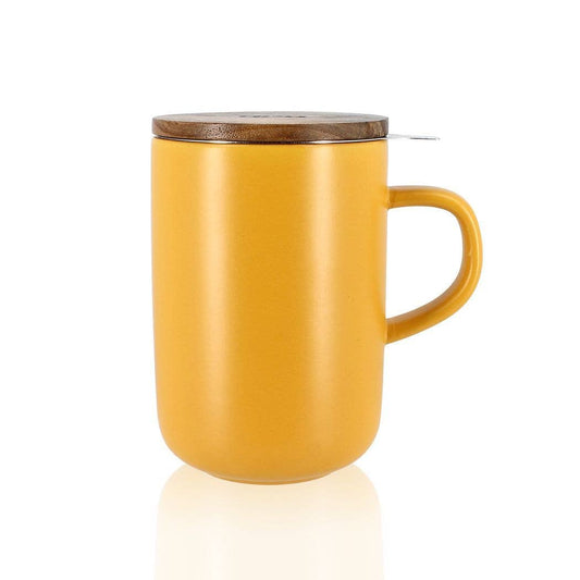 Juliet yellow stoneware tea pot with acacia lid