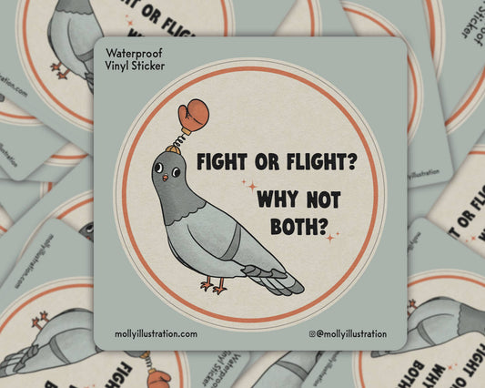 Fight or Flight Funny Pigeon Vinyl Waterproof Sticker