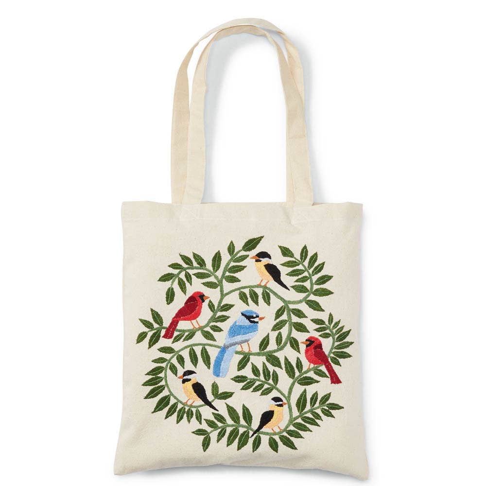 Woodland Birds Embroidered Tote Bag