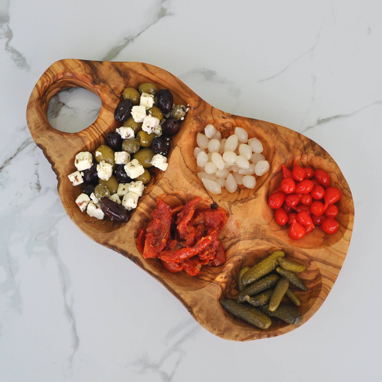 Olive Wood 5 Compartment Appetizer Serving Tray