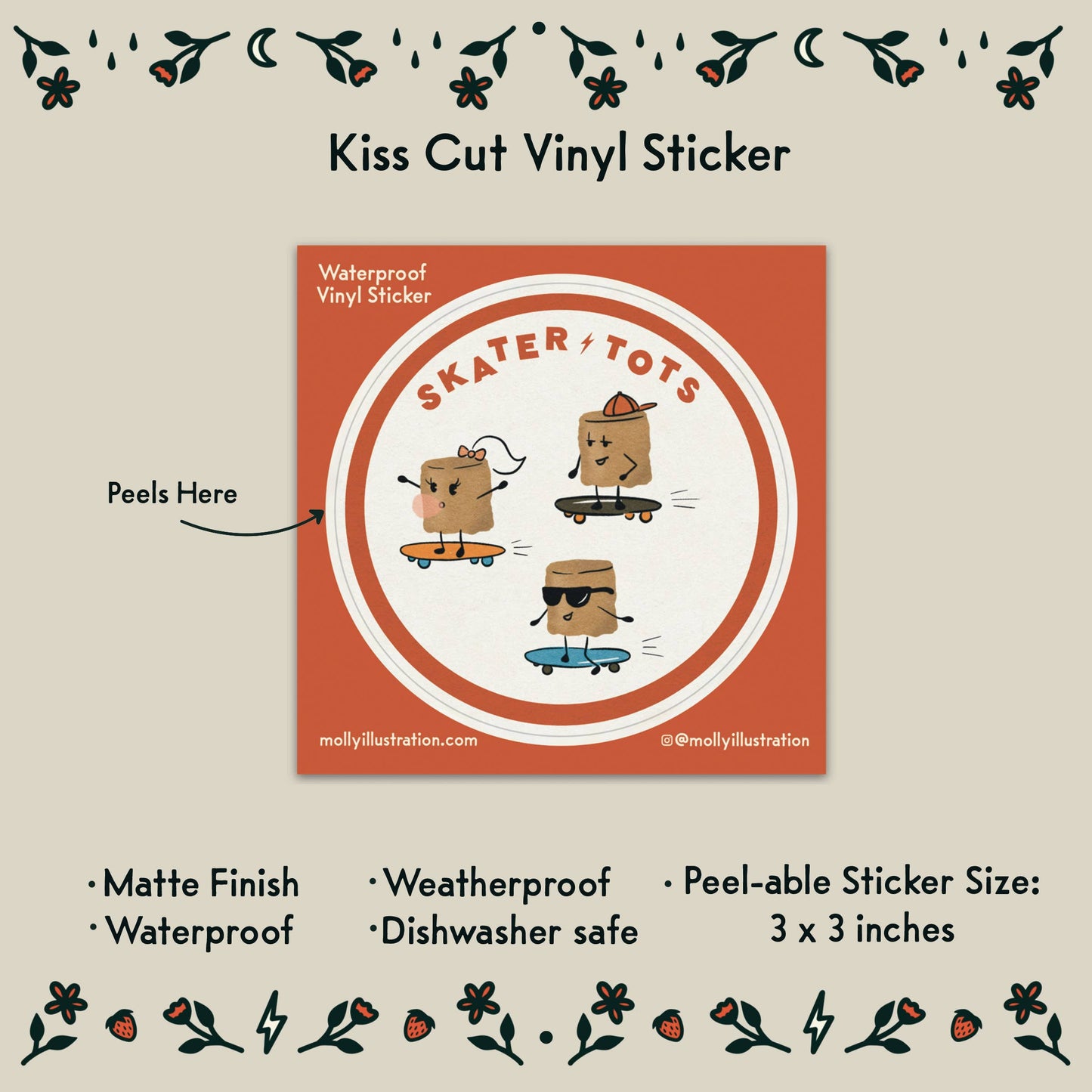 Skater Tots Skateboarding Potatoes Waterproof Vinyl Sticker
