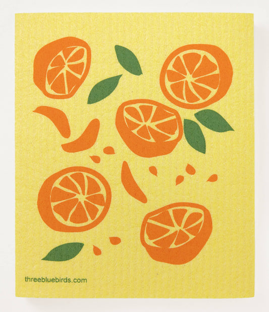 Oranges on Yellow Swedish Dishcloth