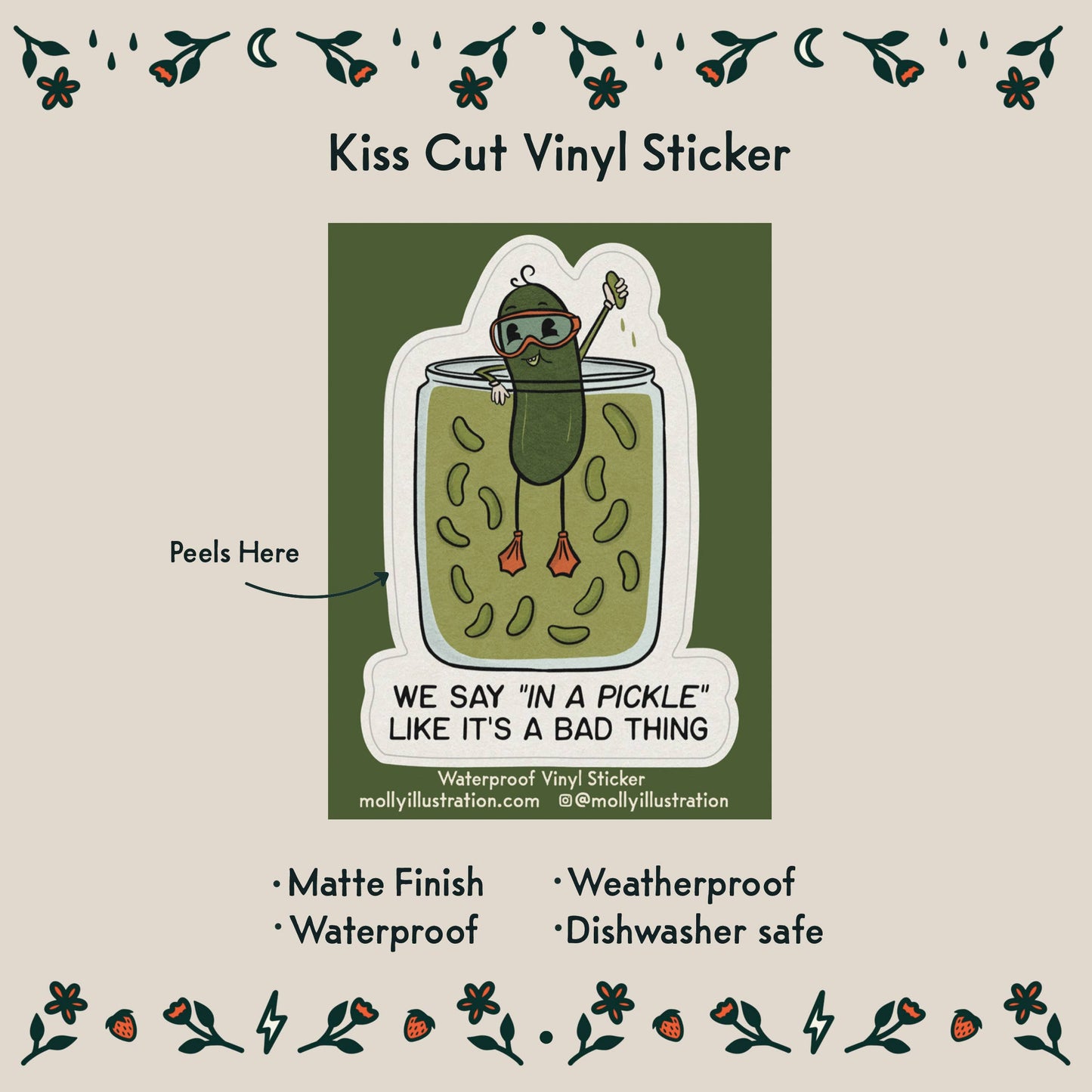 In a Pickle Illustrated Waterproof Vinyl Sticker