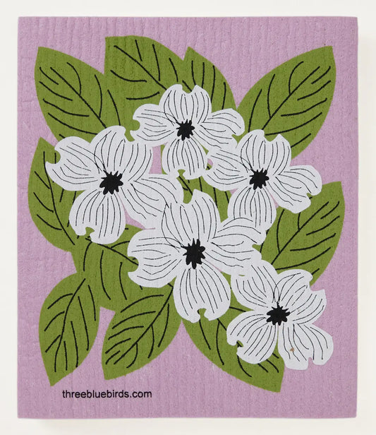 Dogwood on Rose Swedish Dishcloth