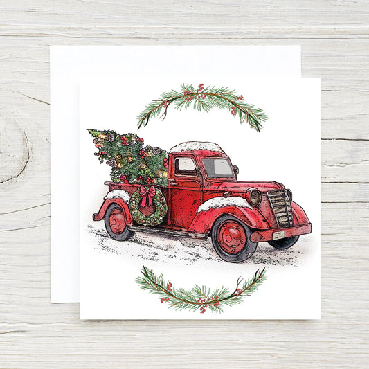 Vintage Red Truck Holiday Enclosure Card