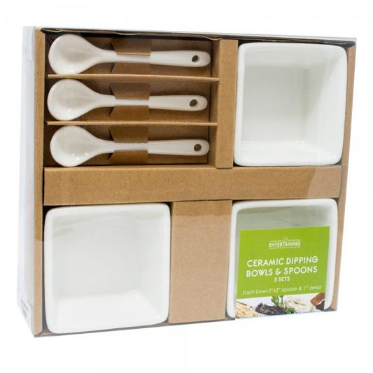Ceramic Dipping Bowls and Spoons Set