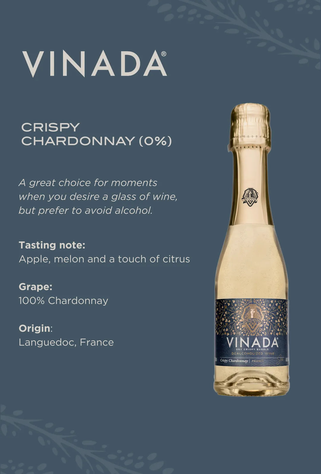Vinada Crispy Chardonnay Non-Alcoholic Mini Sparkling Wine