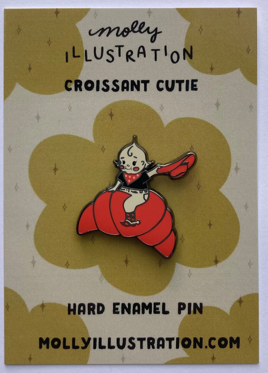 Croissant Cutie Kewpie Cartoon Pin- Hard Enamel Pin
