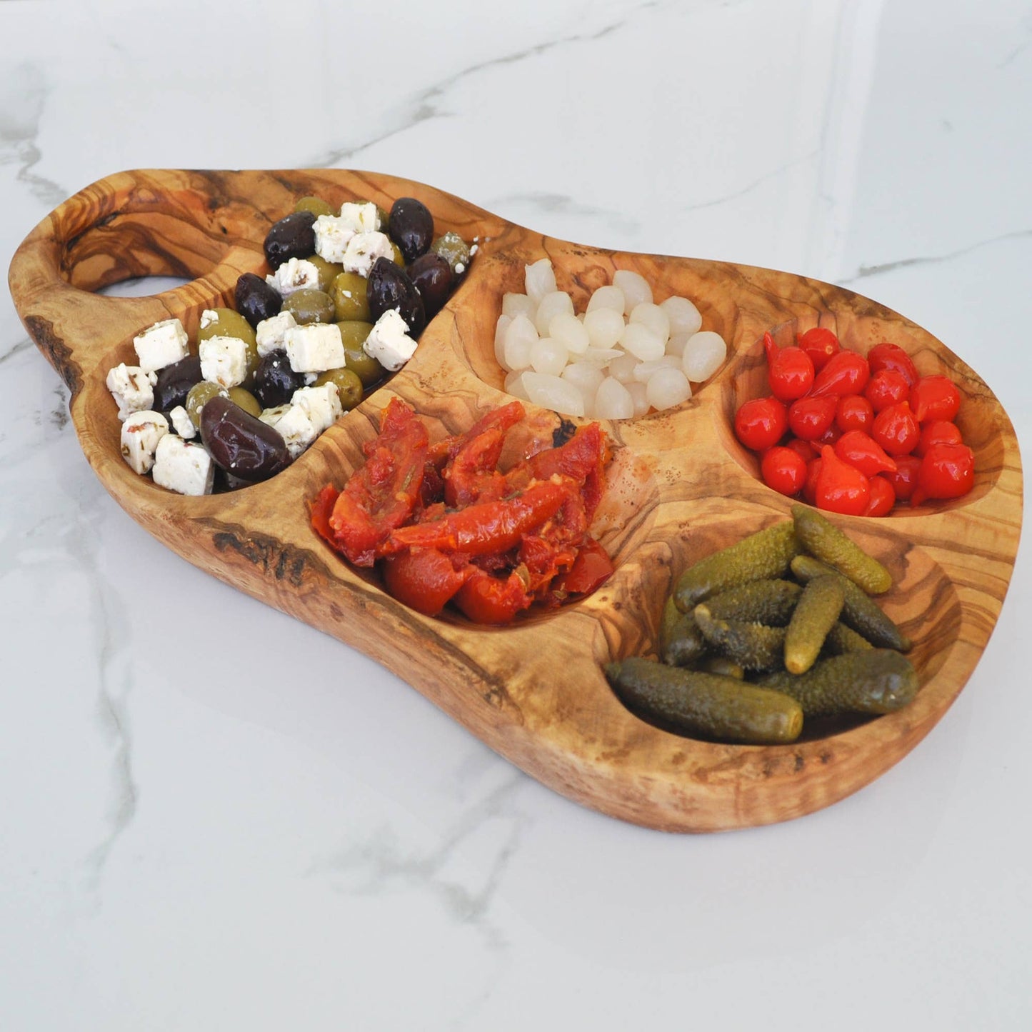 Olive Wood 5 Compartment Appetizer Serving Tray