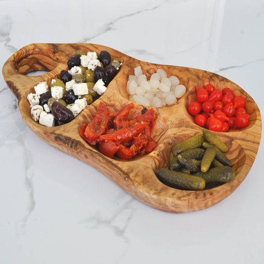 Olive Wood 5 Compartment Appetizer Serving Tray