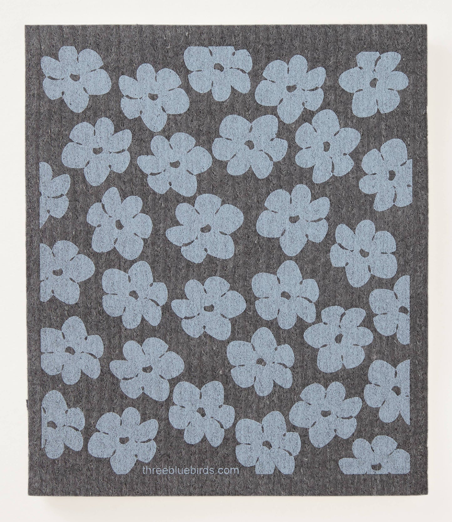 Dove Blue Poppies on Graphite Swedish Dishcloth