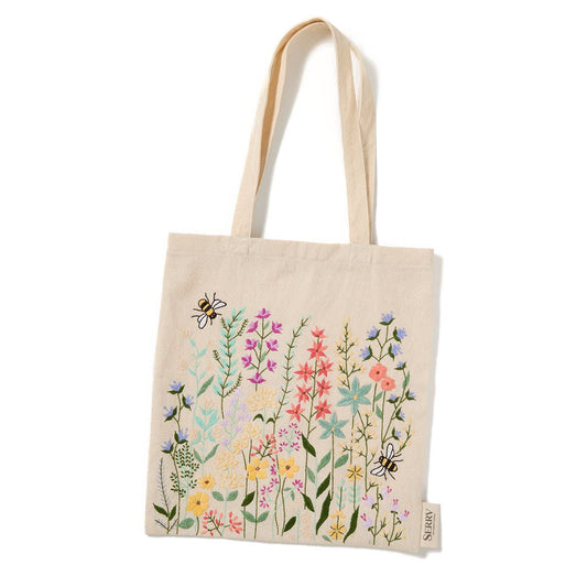 Bees & Blooms Embroidered Tote Bag