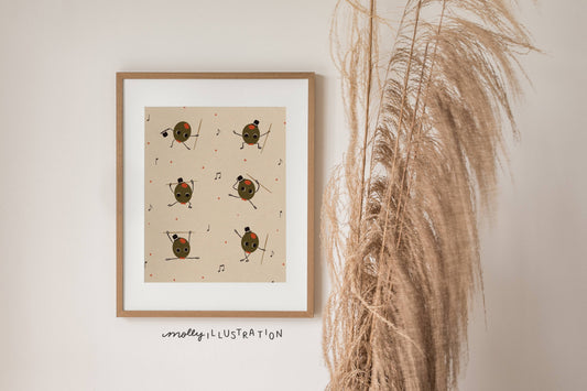 Dancing Olive Food Lover Art Print Wall Decor