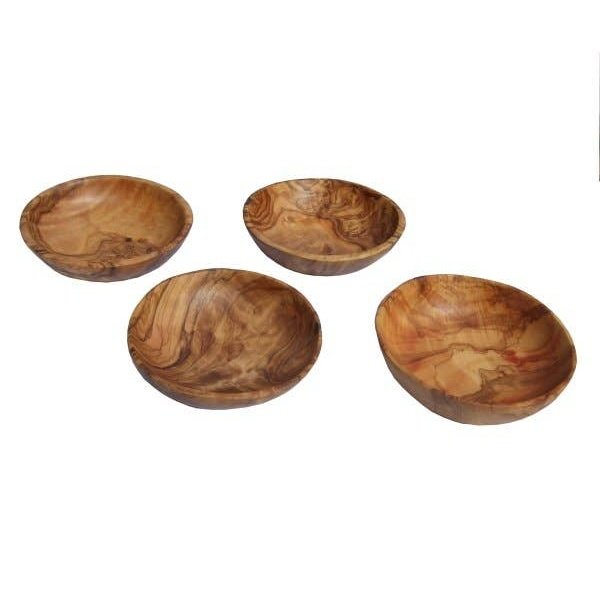 Olive Wood Round Dipping Bowl Gift Set - 4 Pieces