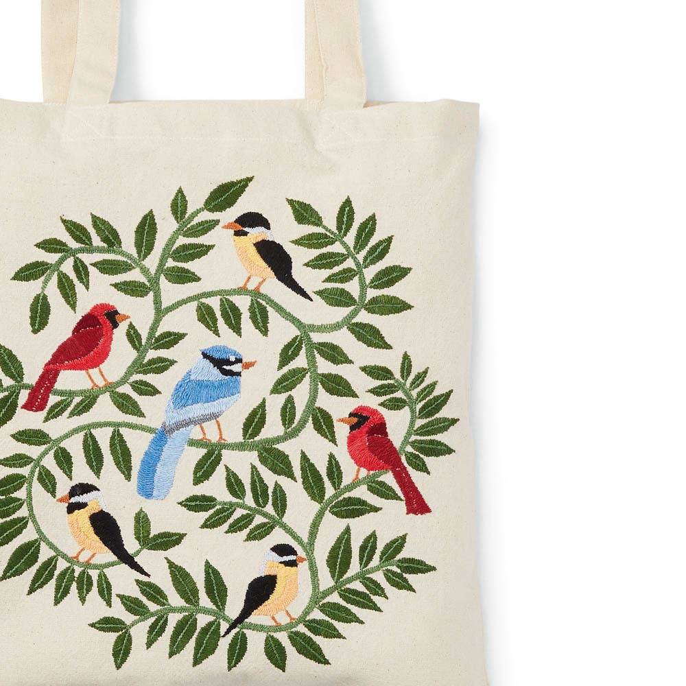 Woodland Birds Embroidered Tote Bag