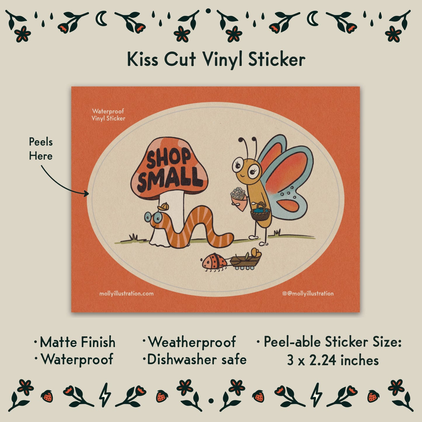 Shop Small Cute Bug Waterproof Kiss Cut Vinyl Sticker