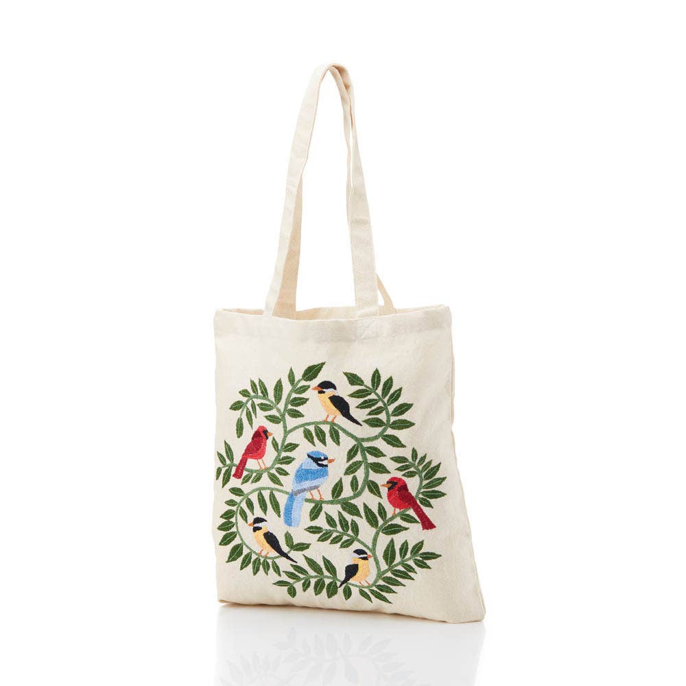 Woodland Birds Embroidered Tote Bag