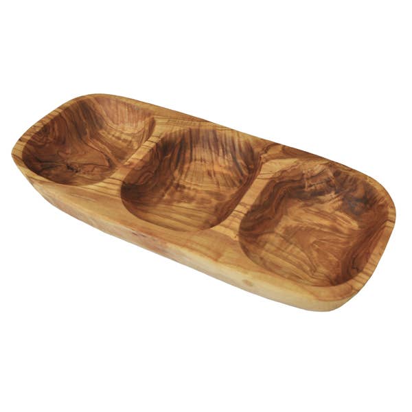 Olive Wood 3 Compartment Appetizer Serving Tray