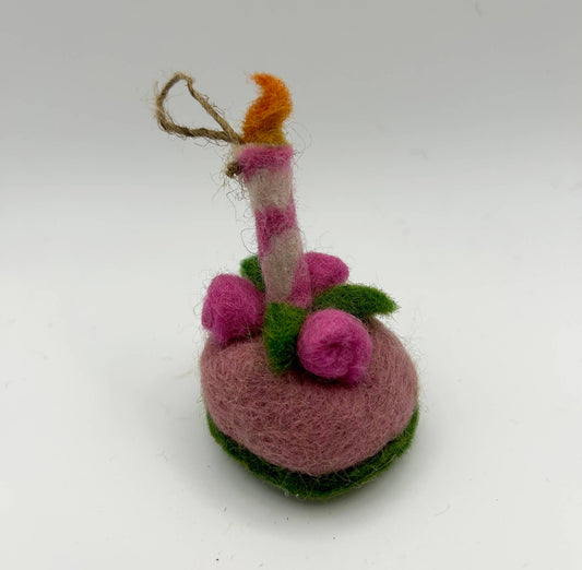 Handmade Felted Wool "Birthday Cake" ornament