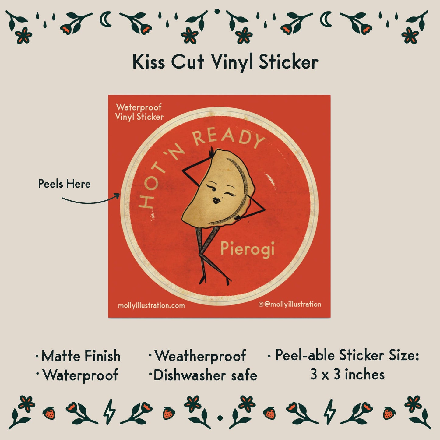 Hot ‘N Ready Pierogi Vinyl Waterproof Sticker